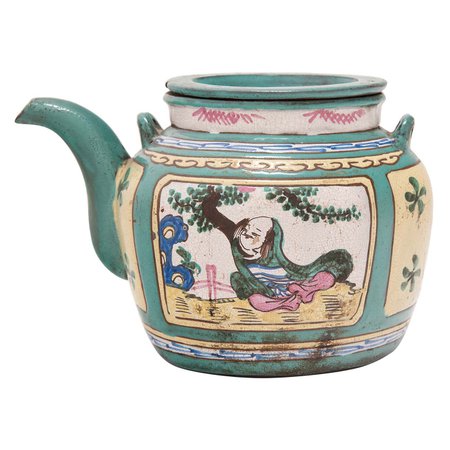 Chinese Turquoise Enamelware Teapot, c. 1900 For Sale at 1stDibs