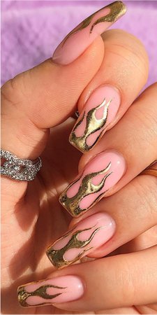 Gold flame tip nails