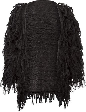 Womens Black Fringe Shaggy Faux Fur Open Jacket Cardigan at Amazon Women's Coats Shop