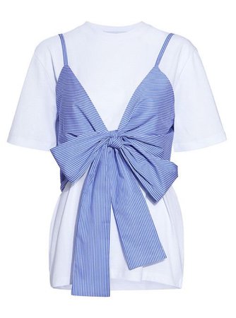white shirt with blue ribbon top