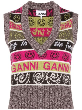 GANNI intarsia-knit Sleeveless Vest - Farfetch