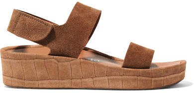 Lacey Croc-effect And Matte Suede Wedge Sandals - Tan
