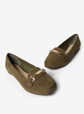 Khaki Microfibre 'Lair' Loafers - Flat Shoes - Shoes - Dorothy Perkins United States