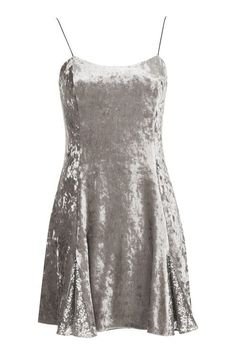 silver velvet spaghetti strap dress