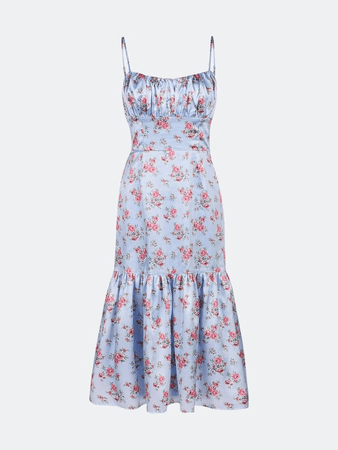 Blue Silk and Floral Dress