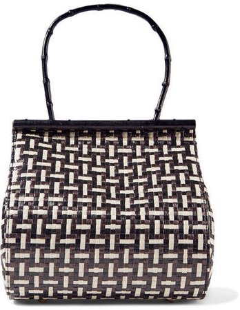 Via Woven Straw And Bamboo Tote - Black