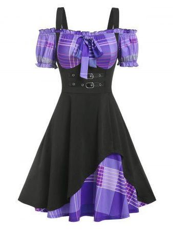 purple plaid and black punk dress