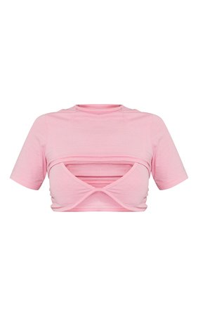 Pink Cotton Bralet Detail Short Sleeve Crop Top | PrettyLittleThing USA