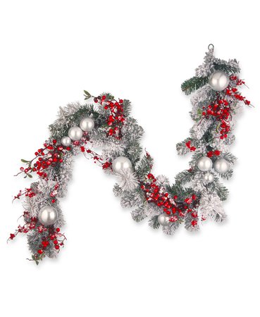 National Tree Company 6' Chistmas Garland with Red and White Ornaments