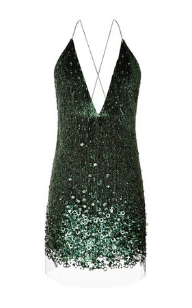 Emerald Vintage Sequins Mini V-Neck Dress. This emerald **Marc Jacobs