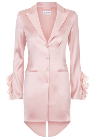 Elements Powder Pink Silk Satin Short Robe With Georgette Ruffle Trim | La Perla