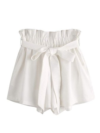 MakeMeChic Women's High Waist Casual Frill Loose Self-Tie Shorts White One Size | Amazon.com