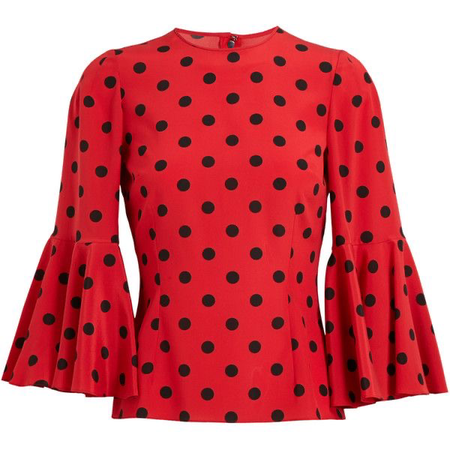 Red and Black Polka Dot Bell Sleeve Top