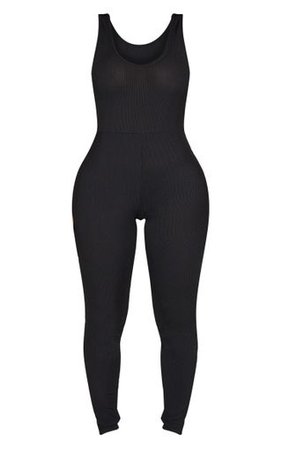 Shape Black Ribbed Scoop Neck Jumpsuit | PrettyLittleThing