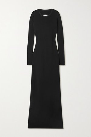 Open-back Cutout Knitted Maxi Dress - Black