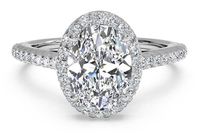 Oval Cut French-Set Halo Engagement Ring