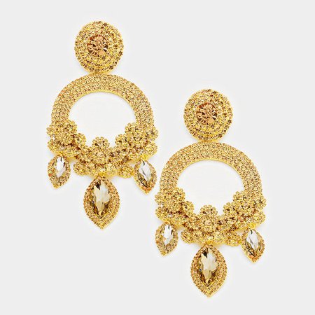 Long Gold Chandelier Earrings Big Gold Crystal Earrings | Etsy