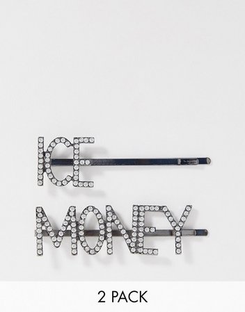 ASOS DESIGN – 2-pack hårspännen med "Ice Money"-slogan i strass | ASOS