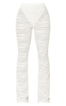 Cream Pleated Jersey Skinny Flared Pants