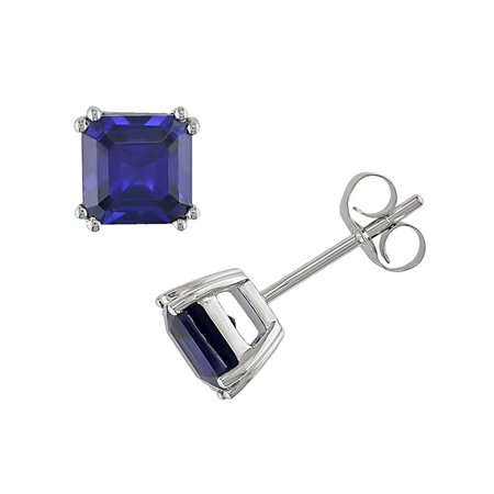Stella Grace 10k White Gold Lab-Created Sapphire Square Stud Earrings