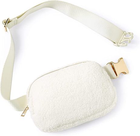 Amazon.com | ODODOS Fleece Mini Belt Bag with Adjustable Strap, Sherpa Small Waist Pouch Fanny Pack for Workout Running Travelling Hiking, Ivory | Waist Packs