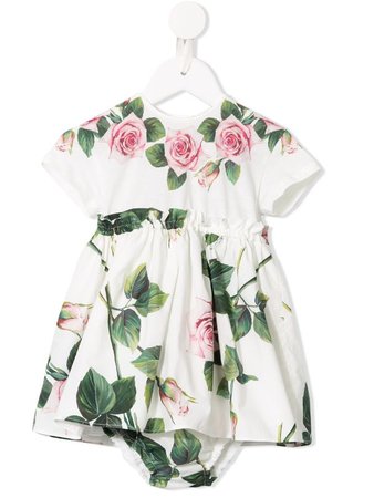 Dolce & Gabbana Kids Rose Print Flared Dress - Farfetch