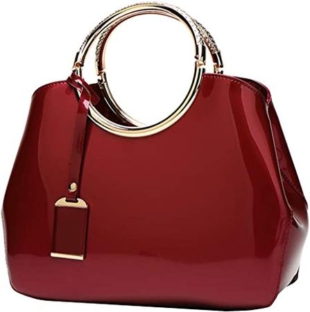 Amazon.com: Rullar Women Elegant Handbag and Purse Top Handle Bag Patent Leather Tote Satchel Shoulder Clutch Crossbody Bag with Pendant Burgundy : Clothing, Shoes & Jewelry
