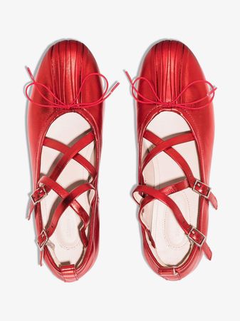 Simone Rocha Classic Pleated Ballerina Crinkled Leather Flats