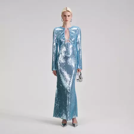 Blue Sequin Maxi Dress | self-portrait-US