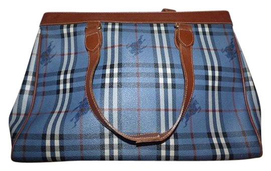 Burberry Vintage Purses/Designer Purses Blue Red White & Black Horseferry Check with Knights Plaid Coated Canvas Leather Satchel - Tradesy