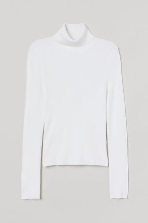 Rib-knit Turtleneck Sweater - White