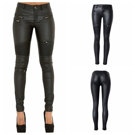 Women Autumn Winter Fashion Black Leather Long Pants Casual Slim Skinny PU Leggings Punk Style Pencil Pants | Wish