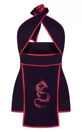 Black Halterneck Red Binding Ninja Playsuit | PrettyLittleThing AUS