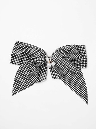 Houndstooth Faux Pearl Hair Clip - Cider