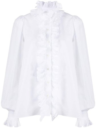 Shop white Dolce & Gabbana ruffle-trim long-sleeve shirt with Express Delivery - Farfetch
