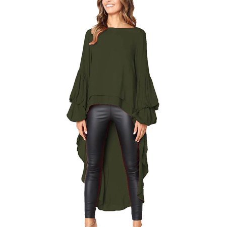 JustVH - JustVH Women's Long Puff Sleeve High Low Asymmetrical Irregular Hem Casual Tops Blouse Shirt Dress - Walmart.com
