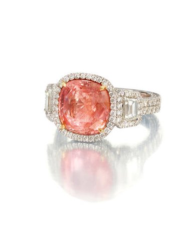 Bonhams : A padparadscha sapphire and diamond ring