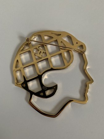 Chanel Gold Black Gabrielle Coco Face Silhouette Cc Logo Crystal Pin Brooch