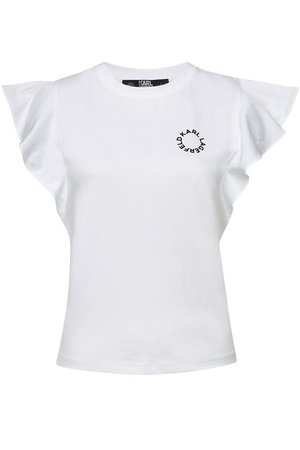 Karl Lagerfeld - Cotton T-Shirt with Ruffles - white