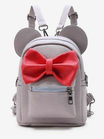 Grey Ear Shaped PU Backpack With Contrast Bow | SHEIN USA