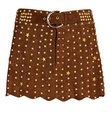 Retrofête Kirk Studded Suede Mini Skirt In Brown | INTERMIX®