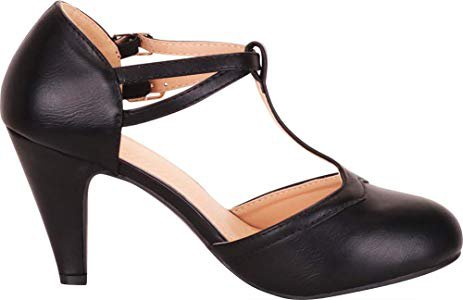 Amazon.com | Cambridge Select Women's Retro Pinup T-Strap Mary Jane Mid Heel Pump (6 B(M) US, Gold Glitter) | Pumps
