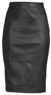 Women's Leather Pencil Skirt - Caviar - Size 16