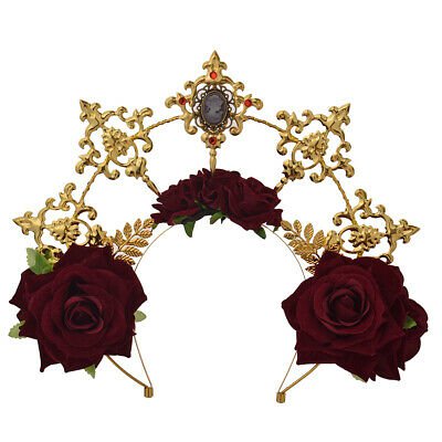 eBay Gothic Women Golden Halo Crown With Rose Floral Baroque Party Tiara Headpiece