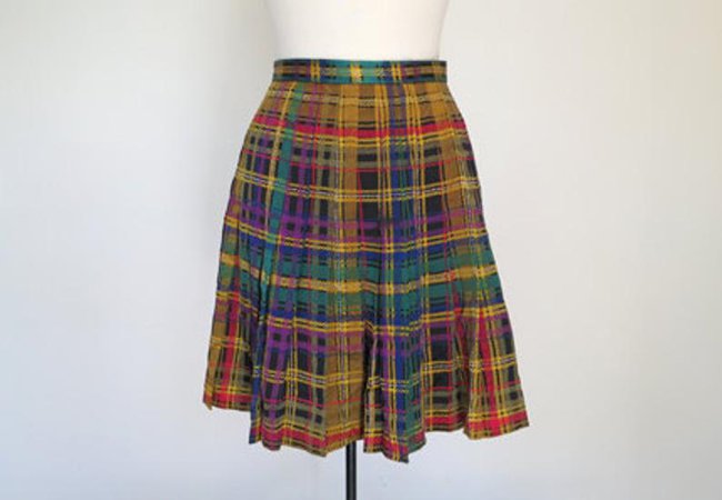 1990s yellow plaid silk pleated skirt | Etsy