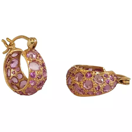 Pink Sapphire Gold Hoop Earrings by Lauren Harper For Sale at 1stDibs | pink sapphire hoop earrings