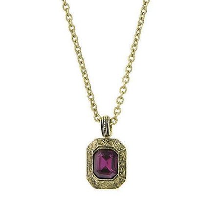 Gold-Tone Purple Square Pendant Necklace