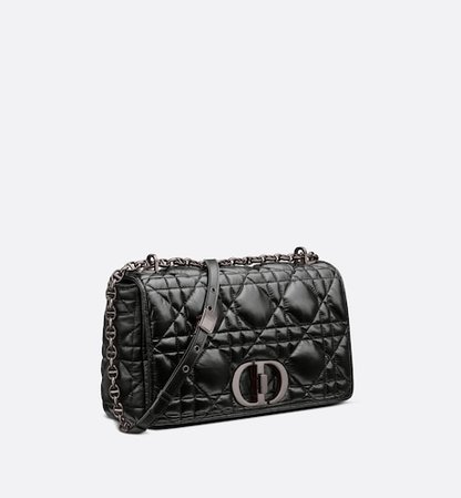 Large Dior Caro Bag Black Quilted Macrocannage Calfskin | DIOR