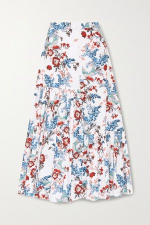 Gaura Tiered Floral-print Cotton-poplin Midi Skirt - White