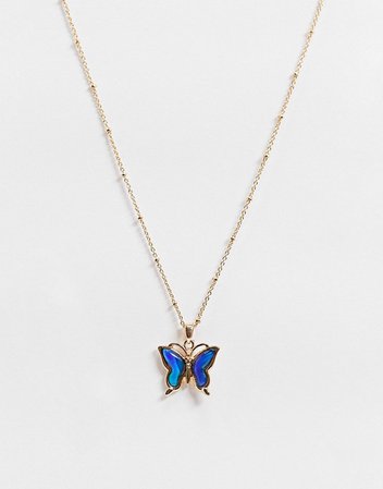 ASOS DESIGN necklace with mood butterfly pendant in gold tone | ASOS